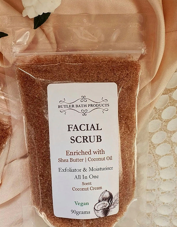 23Dreams Coconut Cream Facial Scrub. Our Facial Scrub is a superb formulation of natural ingredients that exfoliate your skin to a glowing, silky smooth finish.   Removes dead skin cells from the top layer of your skin and opens clogged pores  Made with Shea Butter and Coconut Oil - The ultimate hydration combination! Scents: Coconut Cream, a truly decadent dessert. Notes of coconut, caramel and hints of chocolate. Cruelty free and vegan Made in Australia.