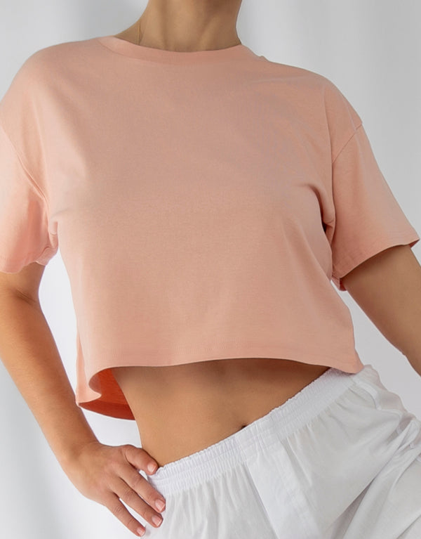 23Dreams Cotton Short Sleeve Crop T-Shirt in Coral white boxers