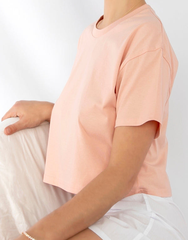23Dreams Cotton Short Sleeve Crop T-Shirt in Coral side view