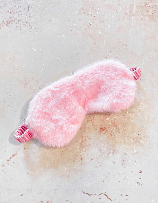 Fluffy Satin Sleep Eye Mask - Pink front