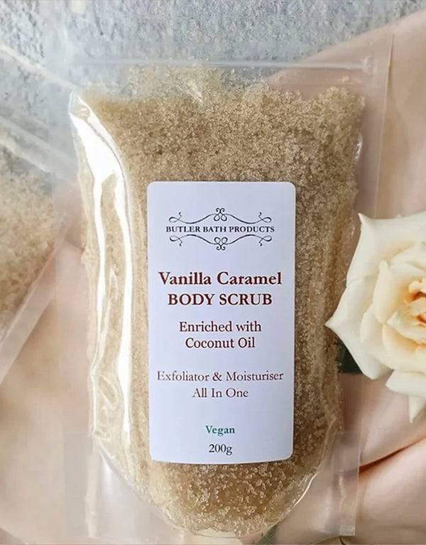 23Dreams Vanilla Caramel Body Scrub. Delicious scented body scrubs that leaves skin so soft. Our body scrubs are formulated to scrub away dead skin cells, leaving behind nothing but seriously smooth skin. After each application skin will feel softer, smoother and more nourished. 