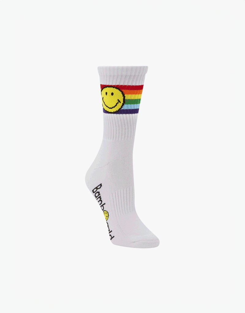 23Dreams Womens Smiley Proud Sports Crew Bamboo Sock - White