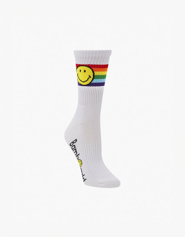 23Dreams Womens Smiley Proud Sports Crew Bamboo Sock - White