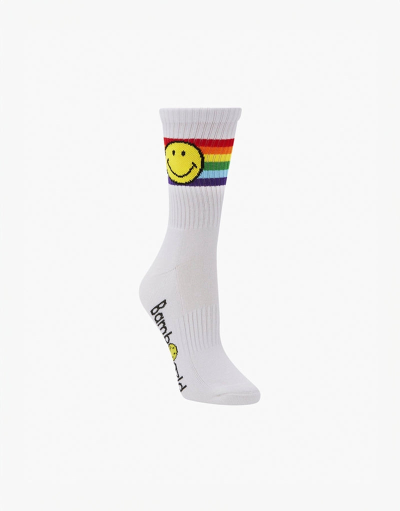 23Dreams Womens Smiley Proud Sports Crew Bamboo Sock - White