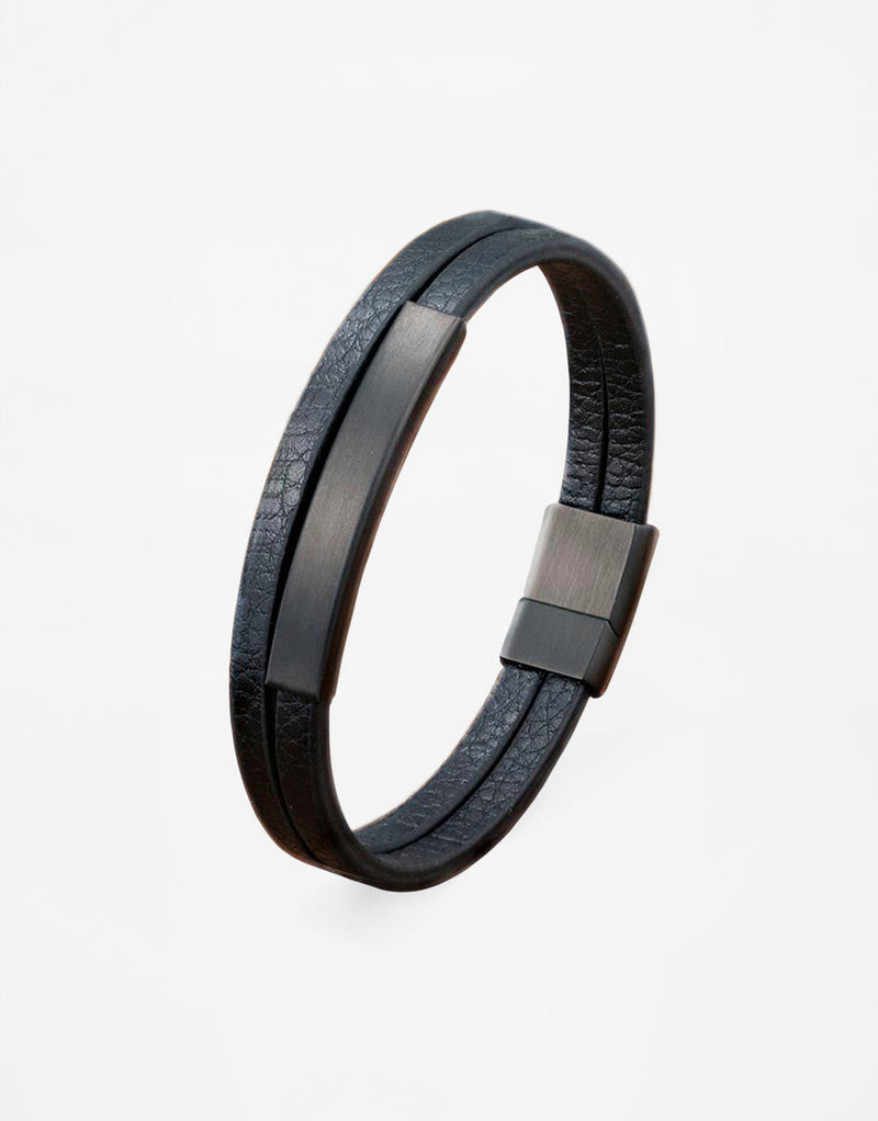 23Dreams men's black genuine leather double-layer bracelet