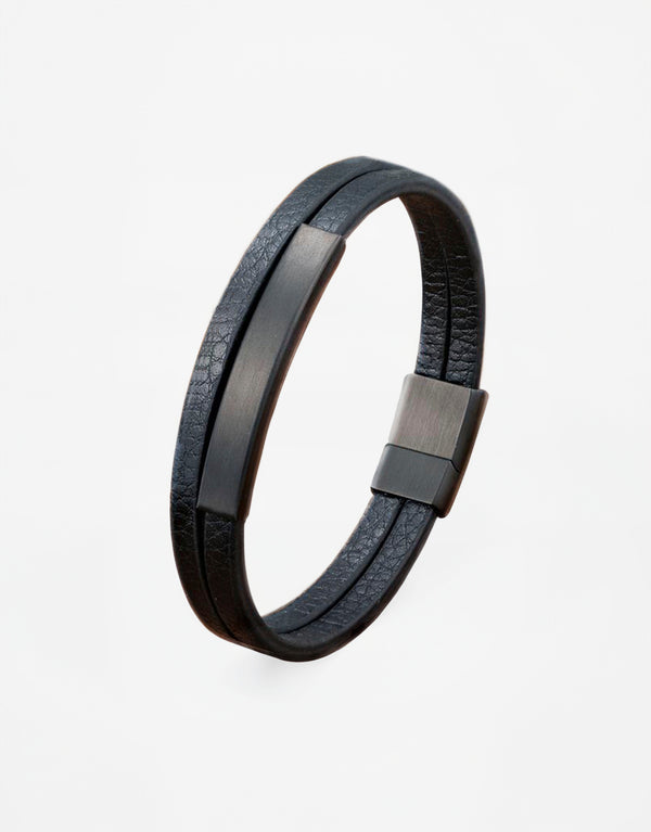 Men's Black Genuine Leather Double-layer Bracelet