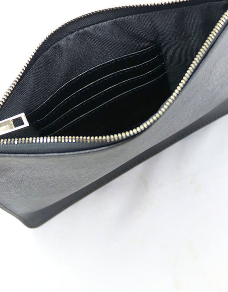 Saffiano Leather Zipper Clutch - Durable and Elegant - Black - Card holder pockets
