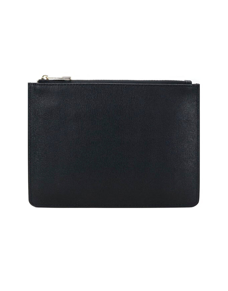 Saffiano Leather Zipper Clutch - Durable and Elegant - Black
