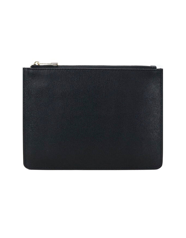 Saffiano Leather Zipper Clutch - Durable and Elegant - Black