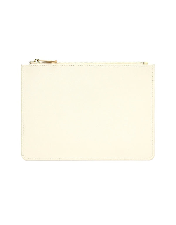 Saffiano Leather Zipper Clutch - Durable and Elegant - Creme