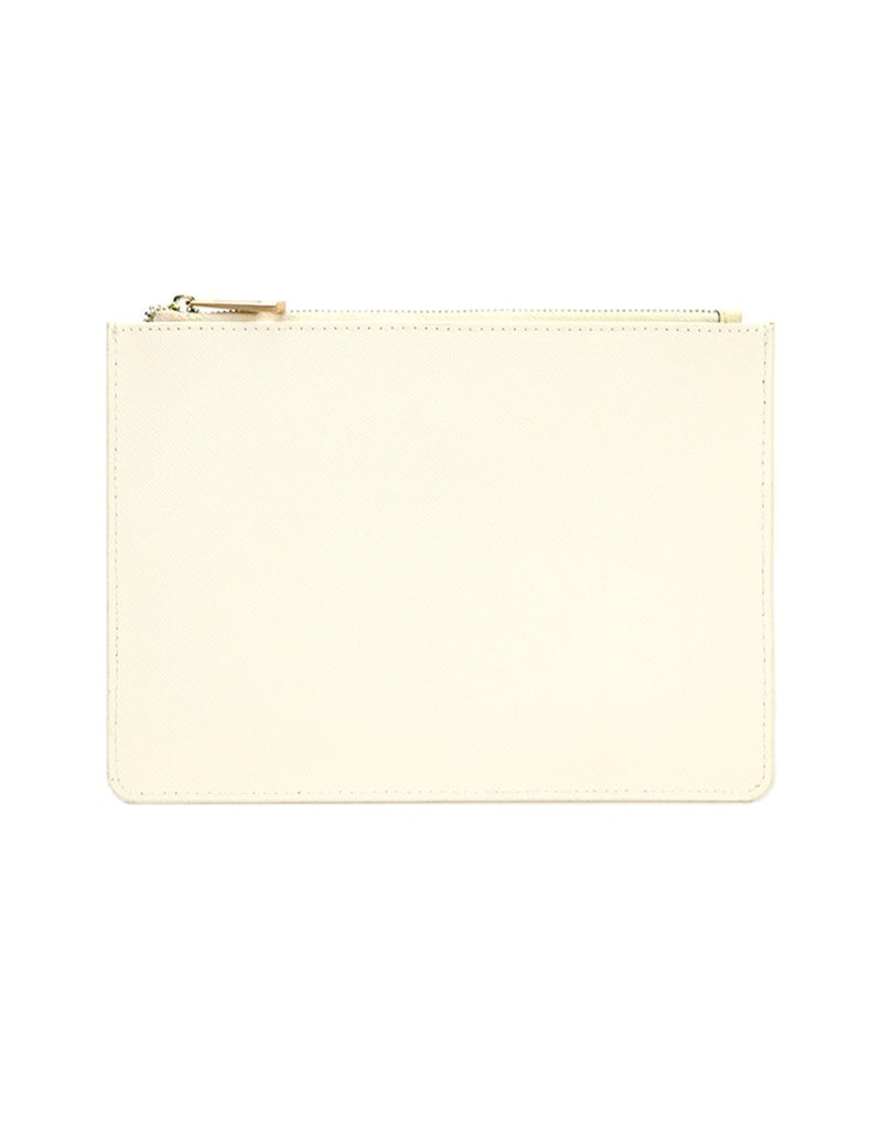 Saffiano Leather Zipper Clutch - Durable and Elegant - Creme