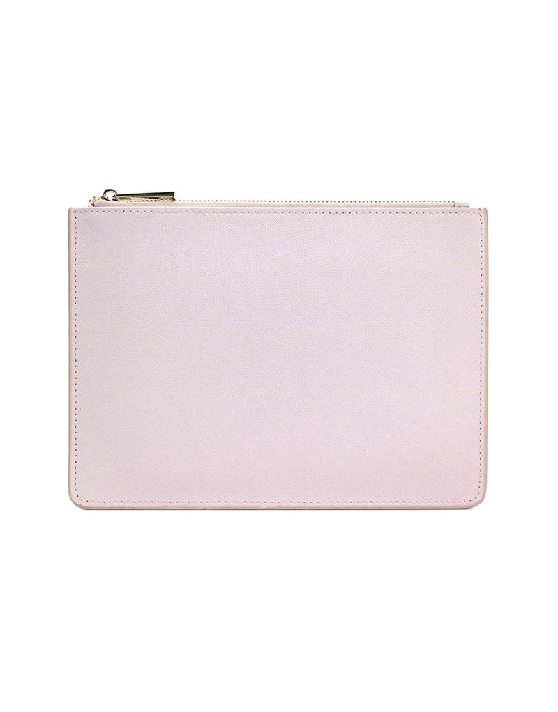 Saffiano Leather Zipper Clutch - Durable and Elegant - Light Pink