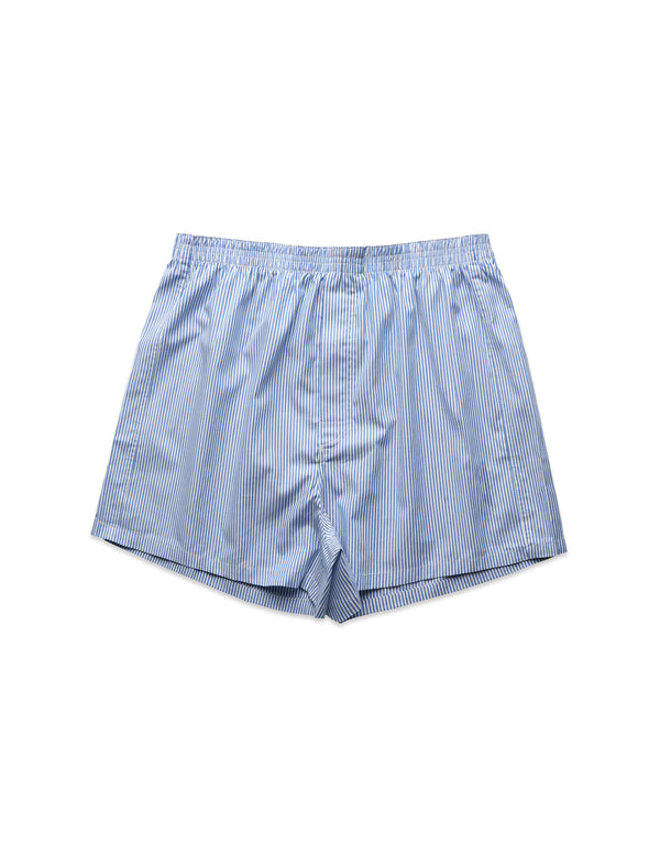 Men's Relaxed Fit Woven Cotton Boxer Shorts in Blue/White - front view
