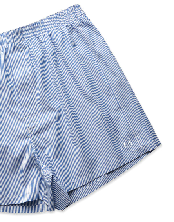 Men's Relaxed Fit Woven Cotton Boxer Shorts in Blue/White - personalised with 2 initials