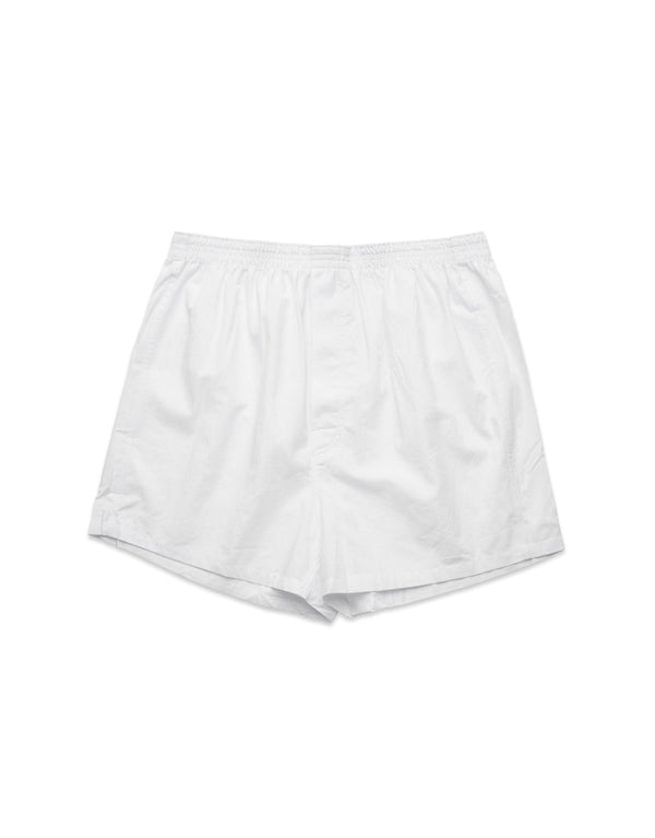 Men's Relaxed Fit Woven Cotton Boxer Shorts in White - front view