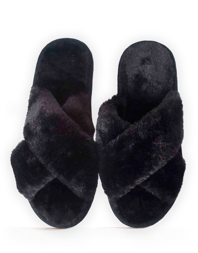 Fluffy Slipper - Skylar - Black