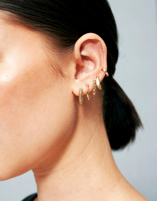 Set of gold plated earrings for stacking, Crafted from polished zinc alloy.