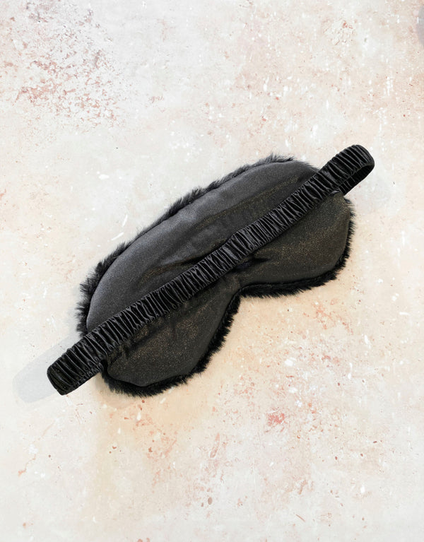 fluffy satin eye mask - black back view