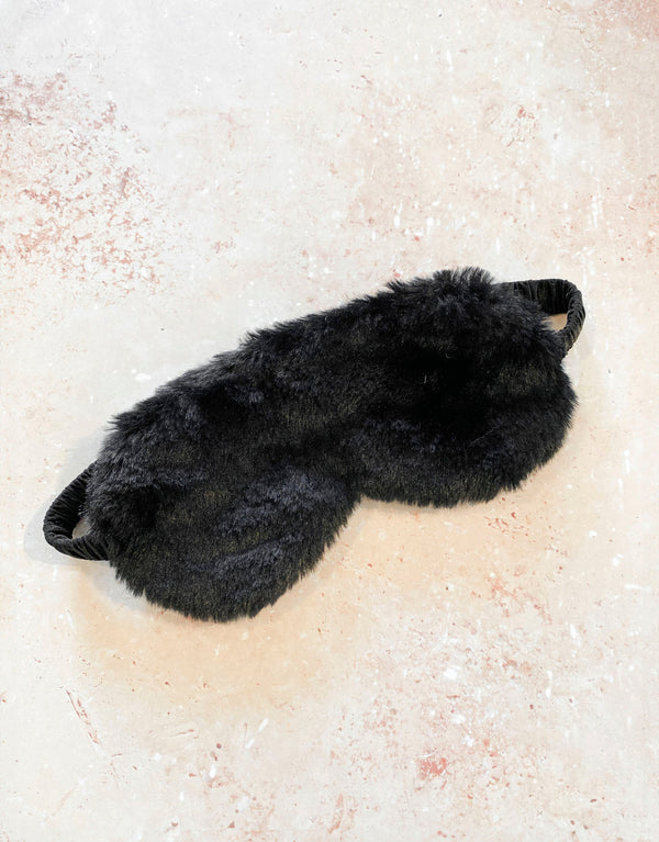 fluffy satin eye mask - black front view