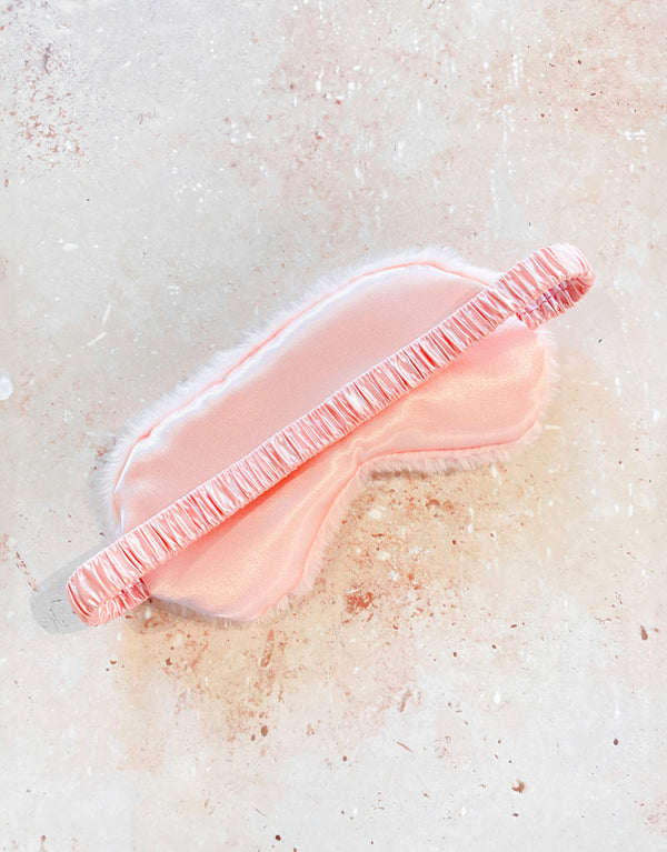 fluffy satin eye mask - coral back view