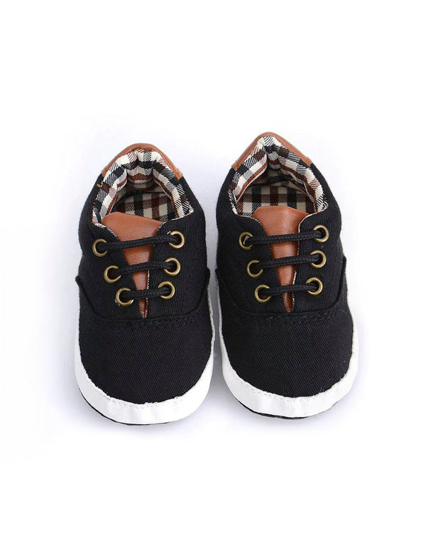 Baby Anti-slip Plaid Prewalker Shoes - Black