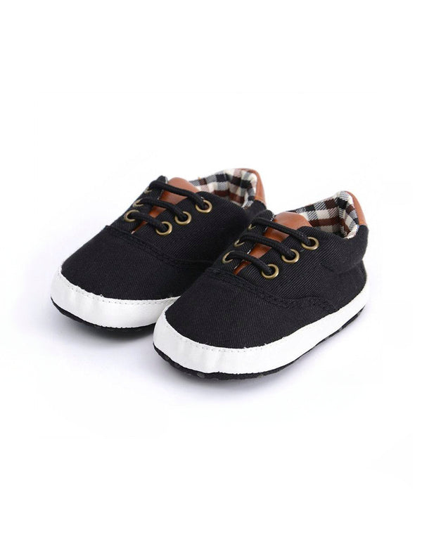 Baby Anti-slip Plaid Prewalker Shoes - Black