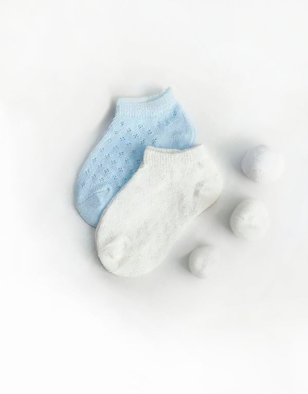 Mesh Breathable Cotton Socks for Baby Toddler Boys Girls - white & blue