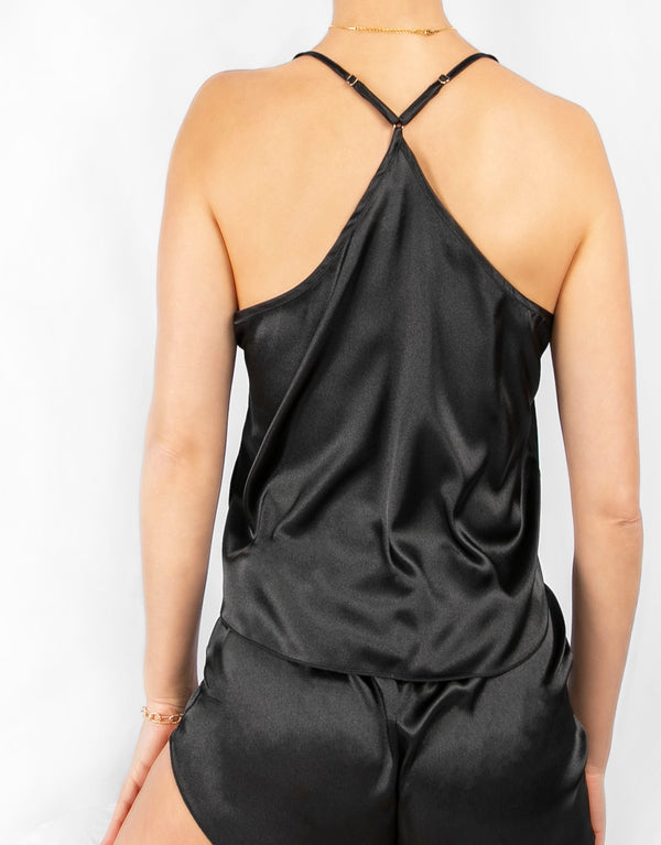 Luxe Satin Camisole Set Black - back view