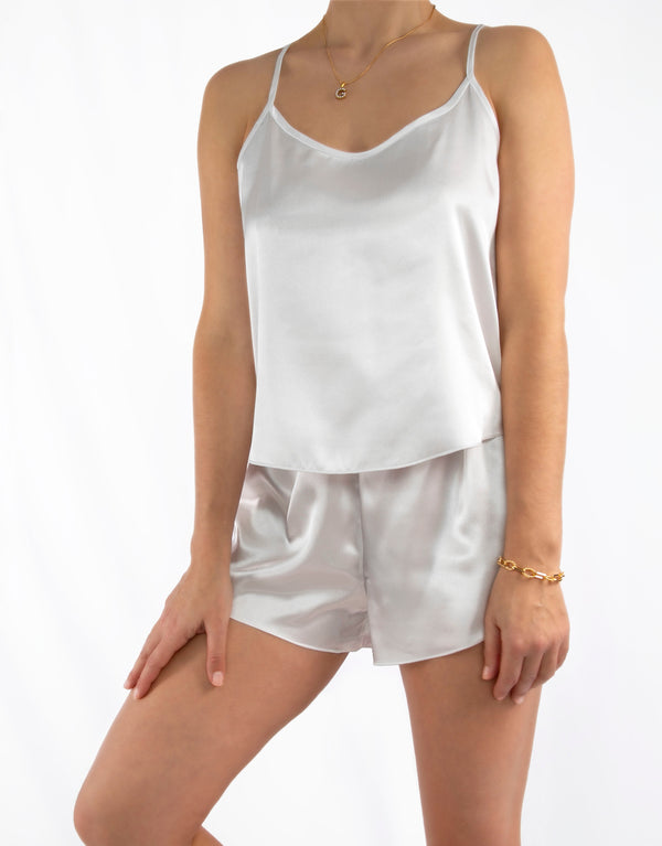 Soft Satin Camisole and Shorts Set - White front