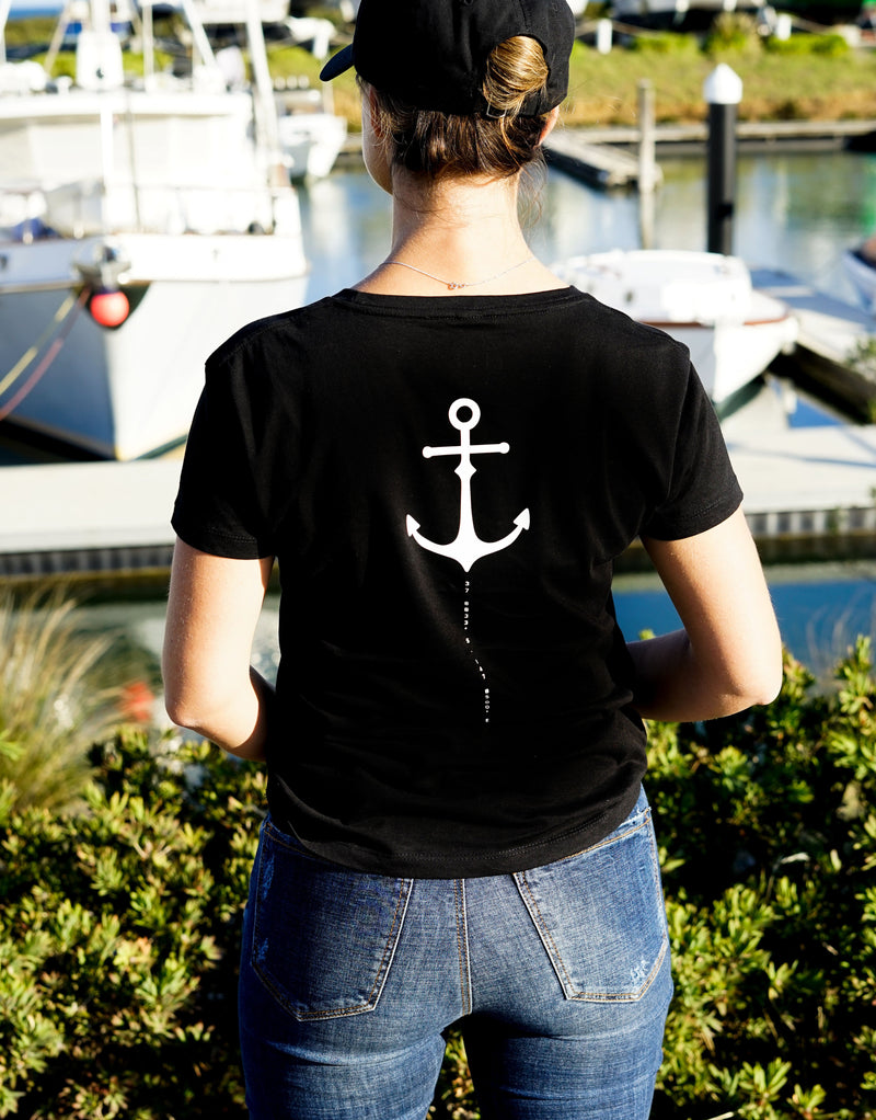 The Queen of Hearts Soft Crew Neck Tee is set to be your go-to partner year-round.  Finished with 100% cotton preshrunk jersey knit, taped neck and shoulders, double needle sleeve and bottom hems.   Quality vinyl heat pressed Oi Captain logo type "Love the life you live, live the life you love and treat everyday like it's a weekend" on front chest and Anchor, latitude and longitude graphic on back