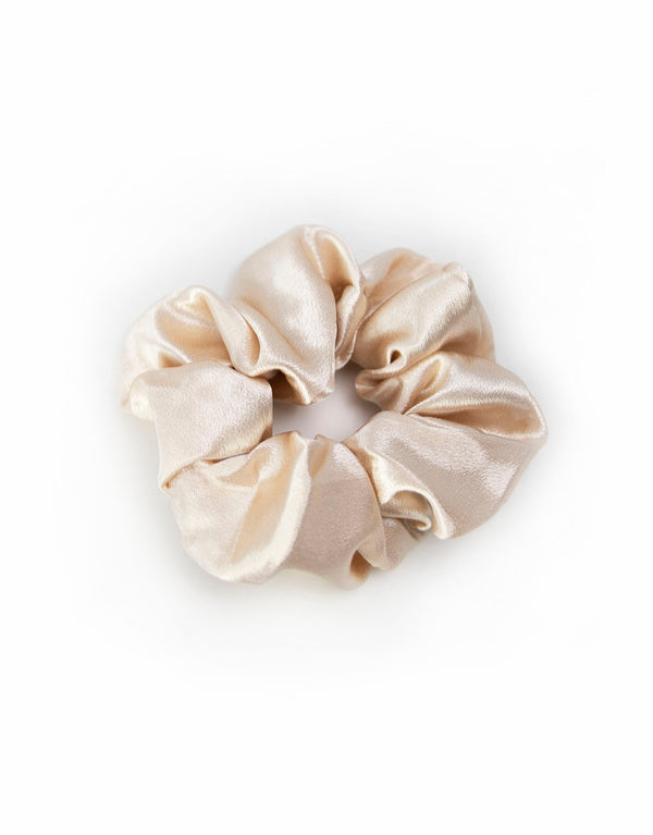 Satin Champagne Scrunchie - Hair accessory for top knots and high ponytails.