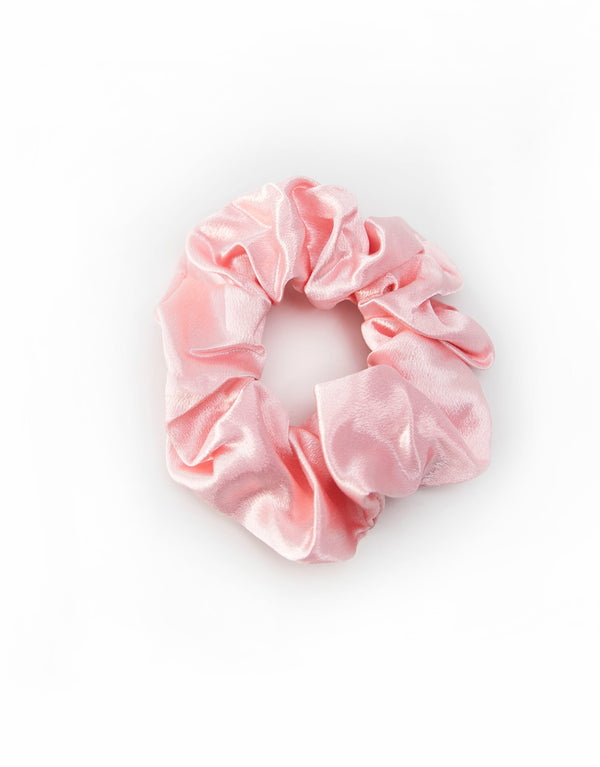 Satin Pink Scrunchie - Hair accessory for top knots and high ponytails.