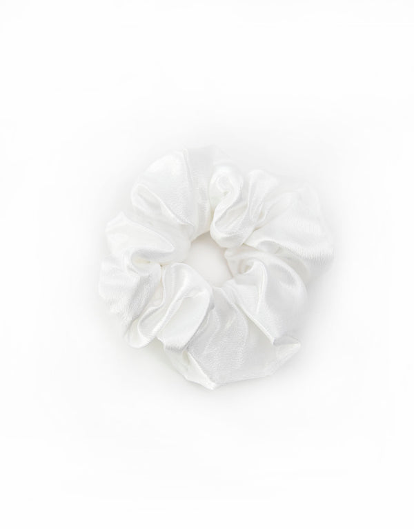 Satin Ivory Scrunchie - Hair accessory for top knots and high ponytails.