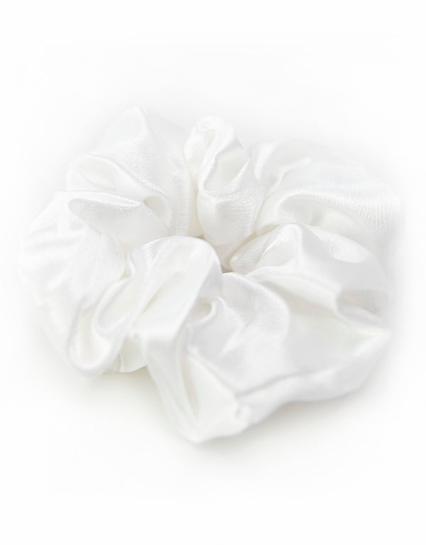 Satin Ivory Scrunchie - Hair accessory for top knots and high ponytails.