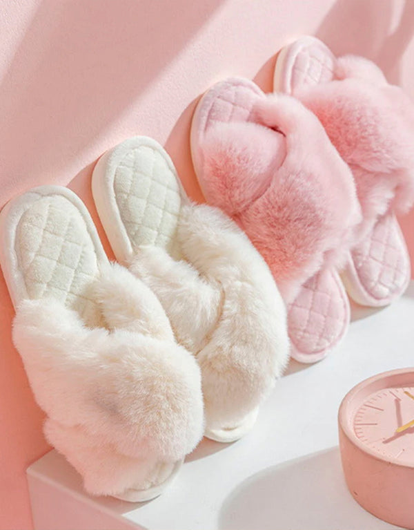 Women's Blush and Ivory Fluffy Slippers - Cozy and Stylish
