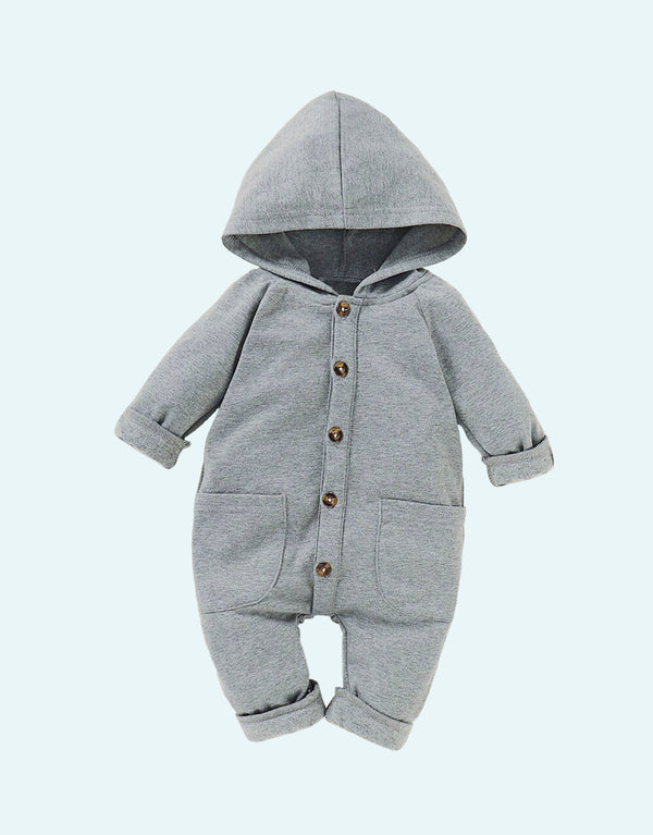 Soft and Comfy Baby Gender Neutral Hooded Grey Jumpsuit