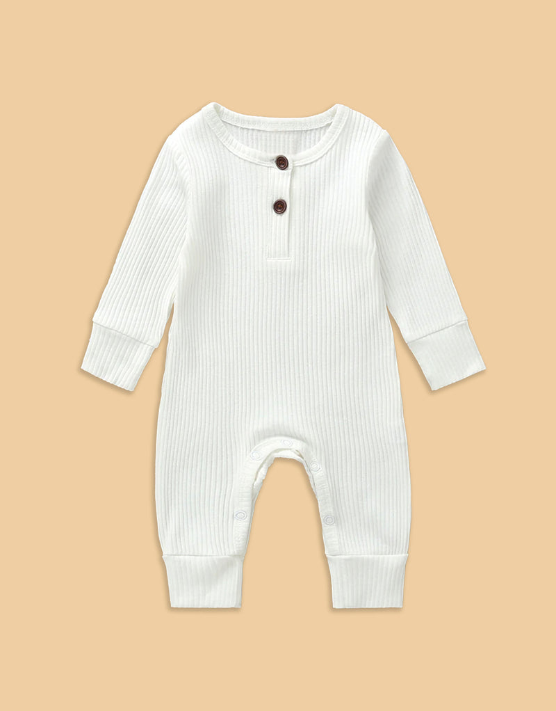 Gender Neutral Baby Knitted Long Sleeve Romper - white
