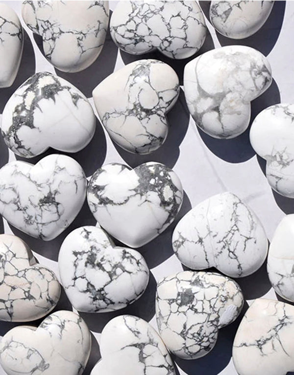 Tranquility + Peace + Patience + Stability   Howlite carries a beautiful calming energy and is a stone of peace and stability, teaching the importance of patience and promoting a higher state of spiritual and emotional awareness.