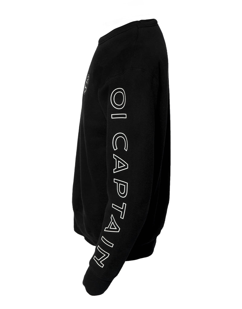 An effortless sweat to update your basic essentials with the Copeland Crew Neck Jumper.  This everyday easy to wear pullover offers an ultra soft feel.  The Copeland features classic fit features a crew neck, half moon back patch and is constructed with double-needle stitching at shoulder, neck, waistband & cuffs, crafted with spandex. Quality vinyl heat pressed Oi Captain Anchor logo on front chest "Salty way of life" and Oi Captain logo on left sleeve.