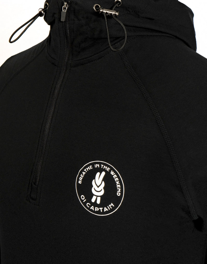 The Escape Half Zip Hoodie is your new go-to training sportswear piece.  A Long Sleeve Hoodie designed from breathable lightweight material, providing performance stretch and comfort, cut from stretchy poly/spandex knit fabric.  The High Funnel Neck design allows you to quickly unzip for increased ventilation