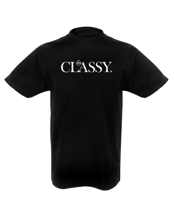 Stay Classy Tee is available in a range of colours.  Finished with 100% cotton preshrunk jersey knit, set-in rib collar with shoulder-to-shoulder taping, double needle sleeve and bottom hems. Quality vinyl heat pressed printed on front chest.  This is your go-to tee to pair with high waisted leggings, jeans or to use as a layering piece.