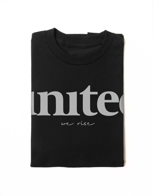 United We Rise Tee is available in a range of colours, for him and for her to wear.  Finished with 100% cotton preshrunk jersey knit, set-in rib collar with shoulder-to-shoulder taping, double needle sleeve and bottom hems. Quality vinyl heat pressed printed on front chest.